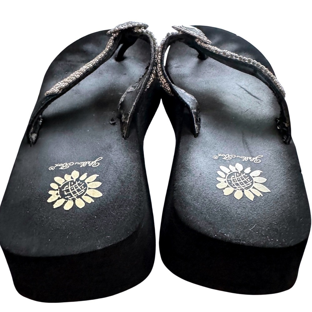 Yellow Box Rhinestone Heart Platform Flip Flops Y2K Bling Sandals Black Size 8.5 - Picture 2 of 11
